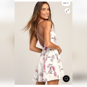 Let Our Love Bloom White Floral Print Surplice Mini Dress Lulus Size Medium Nwt